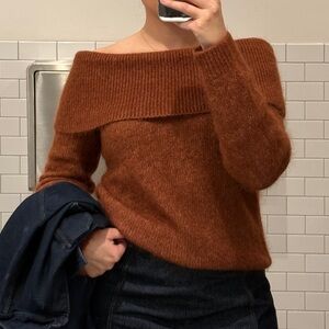 Women's Off-Shoulder Brown Sweater